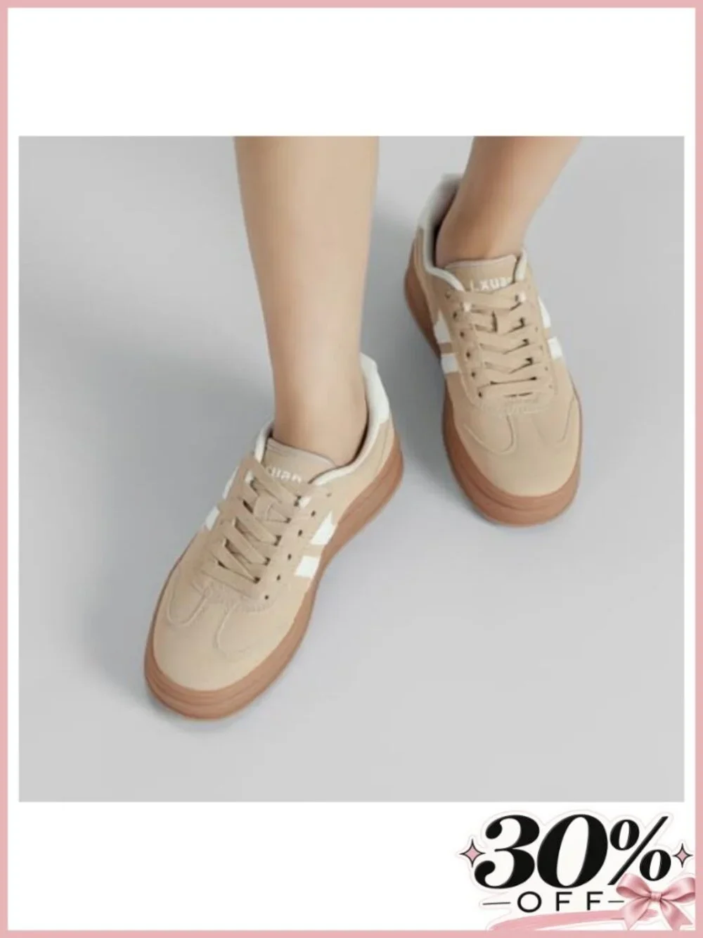 Women's Suede Leather Platform Sneakers Gum Sole Anti-Slip Lace-Up Comfort